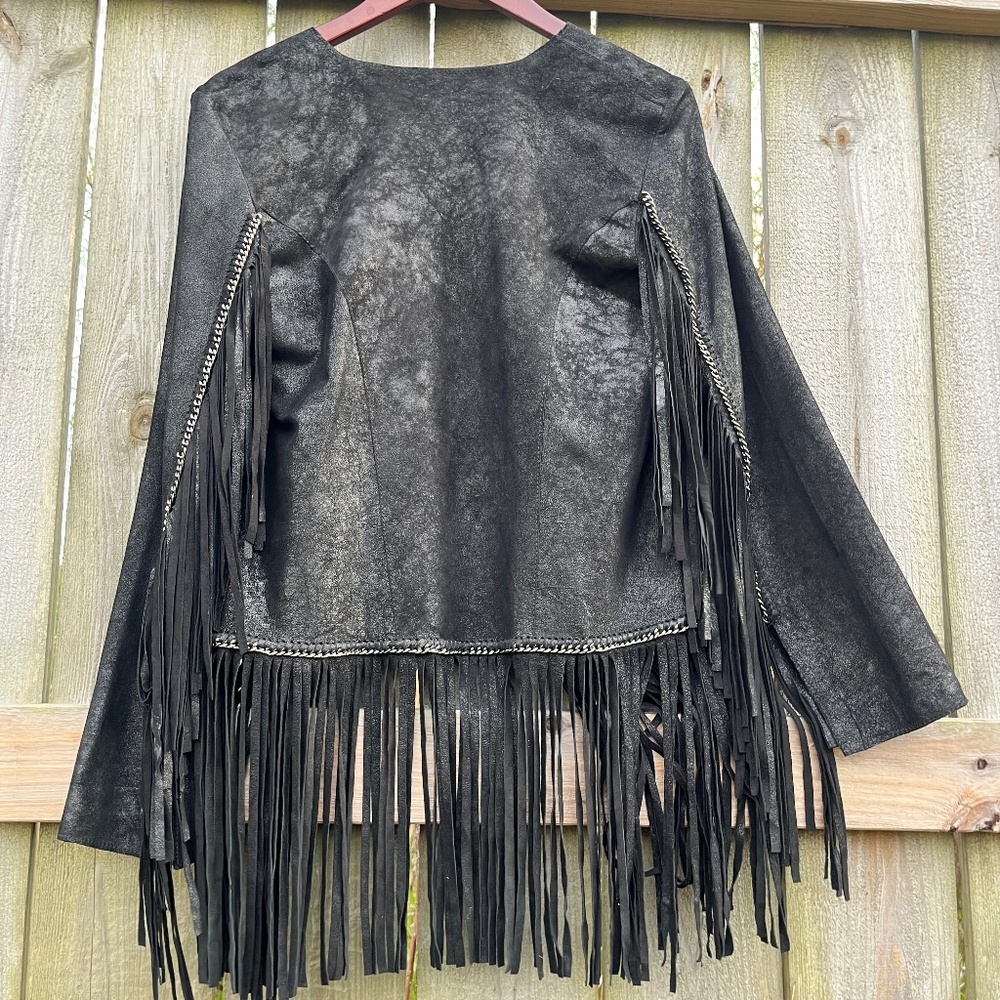 Cleobella Black Lambskin Suede Fringe Boho Festival Jacket – Size M - Unworn
